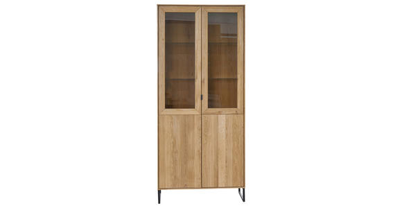 VITRINE  in furniert Eiche Eichefarben  - Eichefarben/Schwarz, Natur, Glas/Holz (92/208,8/40cm) - Carryhome