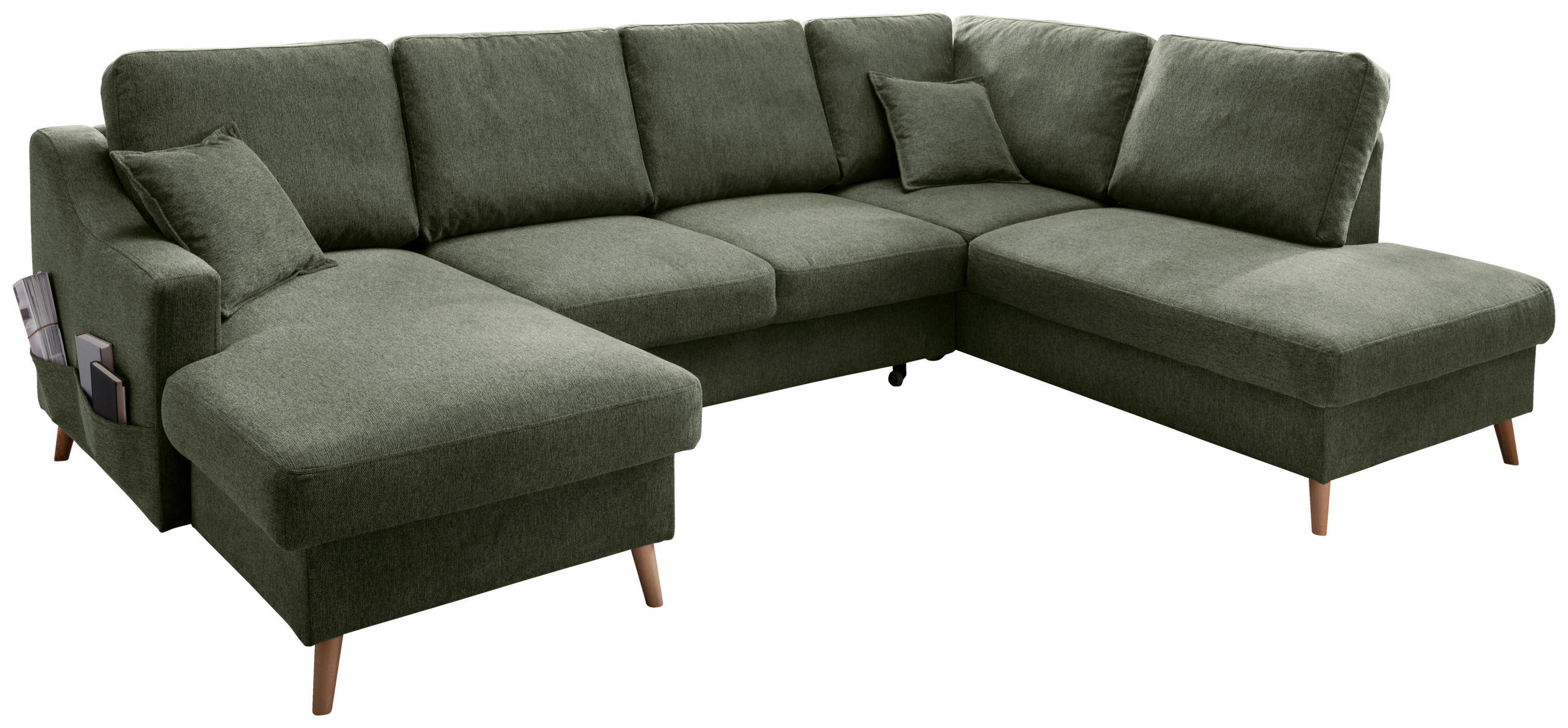 WOHNLANDSCHAFT Dunkelgrün Chenille  - Dunkelgrün/Naturfarben, KONVENTIONELL, Holz/Textil (150/301/200cm) - Livetastic
