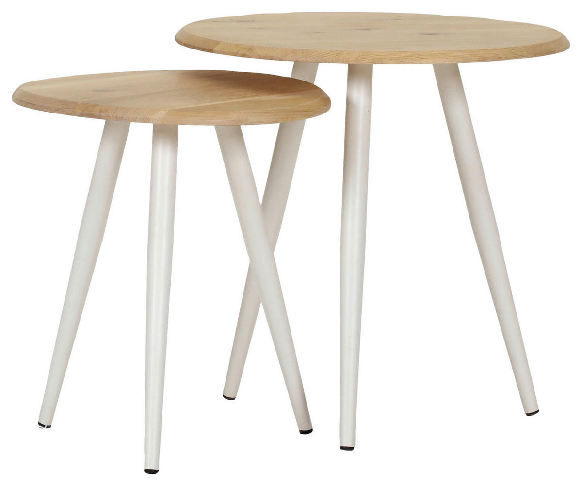 BEISTELLTISCHSET Eiche massiv rund Eichefarben  - Eichefarben/Weiß, Design, Holz/Metall (50/40/50/40/50/45cm) - Landscape