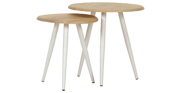 BEISTELLTISCHSET Eiche massiv rund Eichefarben  - Eichefarben/Weiß, Design, Holz/Metall (50/40/50/40/50/45cm) - Landscape