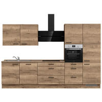 KÜCHENBLOCK 330 cm   in Eiche dunkel  - Eiche dunkel/Schwarz, MODERN, Holzwerkstoff/Metall (330cm) - Nobilia