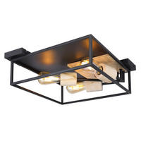 DECKENLEUCHTE    44/44/14,5 cm  - Schwarz/Naturfarben, Natur, Holz/Metall (44/44/14,5cm) - Globo