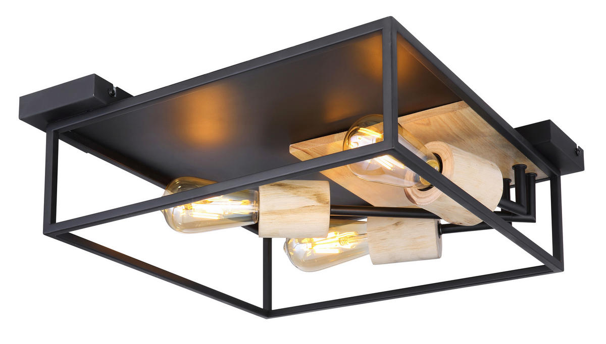 DECKENLEUCHTE    44/44/14,5 cm  - Schwarz/Naturfarben, Natur, Holz/Metall (44/44/14,5cm) - Globo