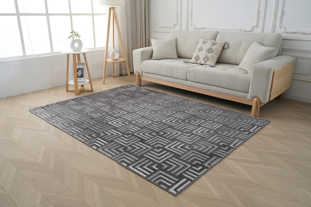FLACHWEBETEPPICH  Wohnzimmer 120/160 cm Calma Anthrazit rechteckig  - Anthrazit, Basics, Textil (120/160cm) - Kayoom