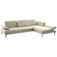 ECKSOFA in Echtleder Ecru  308/195 cm  - Ecru/Schwarz, Design, Leder/Metall (308/195cm) - Dieter Knoll
