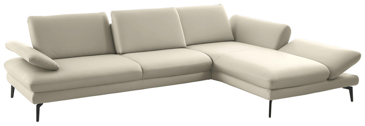 ECKSOFA in Echtleder Ecru  - Ecru/Schwarz, Design, Leder/Metall (308/195cm) - Dieter Knoll