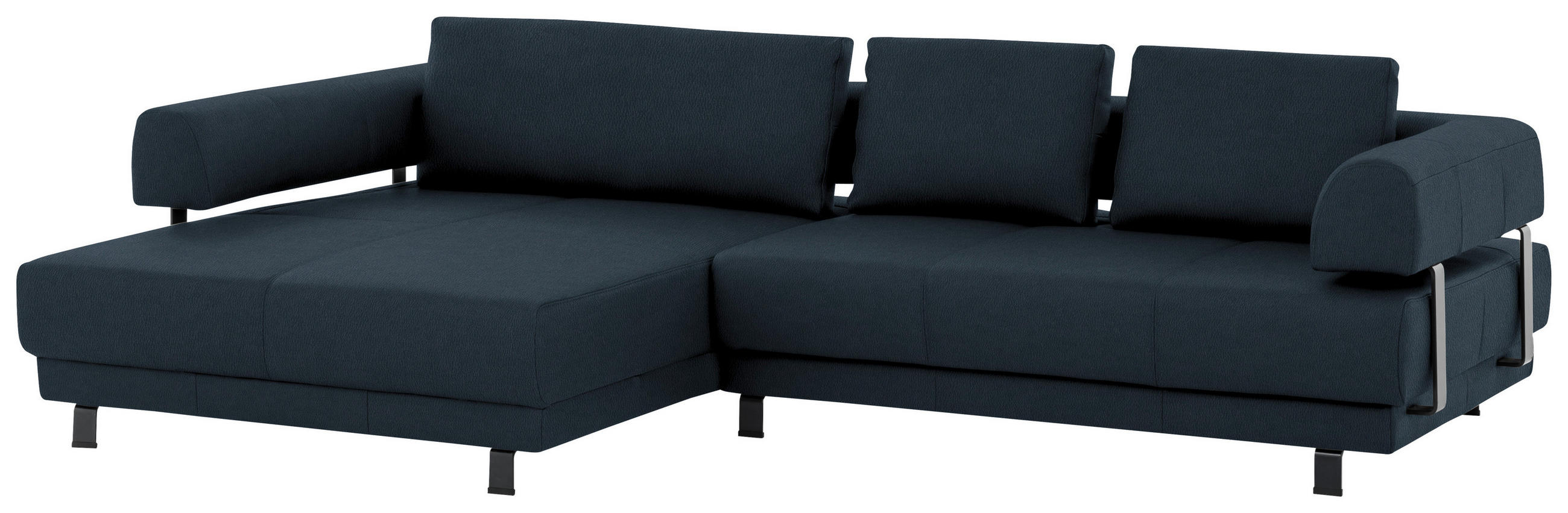 ECKSOFA in Echtleder Dunkelblau  - Schwarz/Dunkelblau, Design, Leder/Metall (188/307cm)