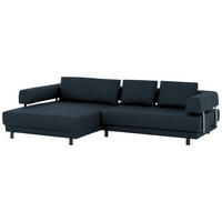 ECKSOFA in Echtleder Dunkelblau  - Schwarz/Dunkelblau, Design, Leder/Metall (188/307cm)