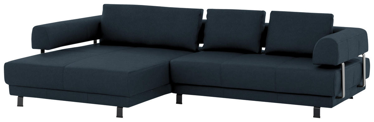 ECKSOFA in Echtleder Dunkelblau  - Schwarz/Dunkelblau, Design, Leder/Metall (188/307cm)