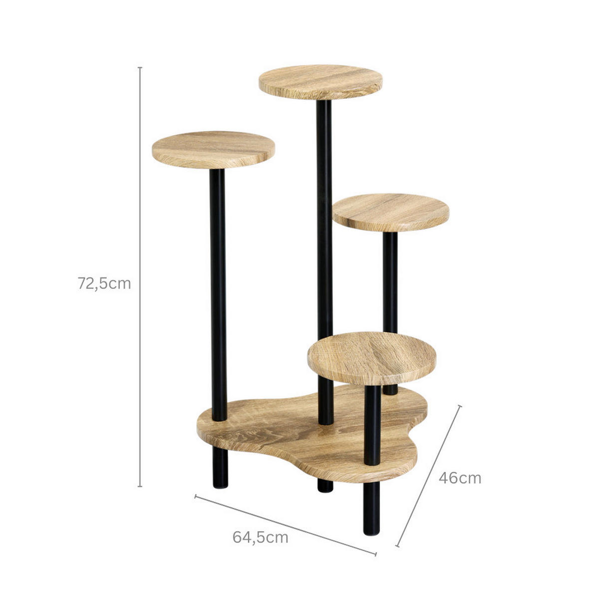 VIRÁGÁLLVÁNY fém, faalapú anyag   64,5/72.5/46 cm  - tölgyfa színű/fekete, Basics, faalapú anyag/fém (64,5/72.5/46cm) - Kesper