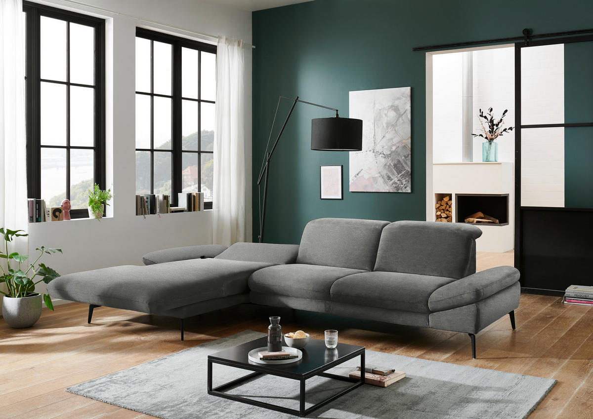 ECKSOFA in Chenille Grau  - Schwarz/Grau, Design, Textil/Metall (188/319cm) - Beldomo System