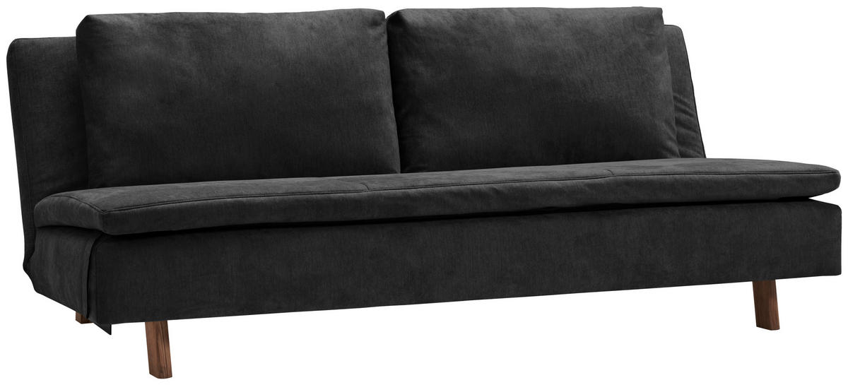 SCHLAFSOFA Flachgewebe Schwarz  - Eichefarben/Schwarz, KONVENTIONELL, Holz/Textil (205/85/98cm) - Carryhome
