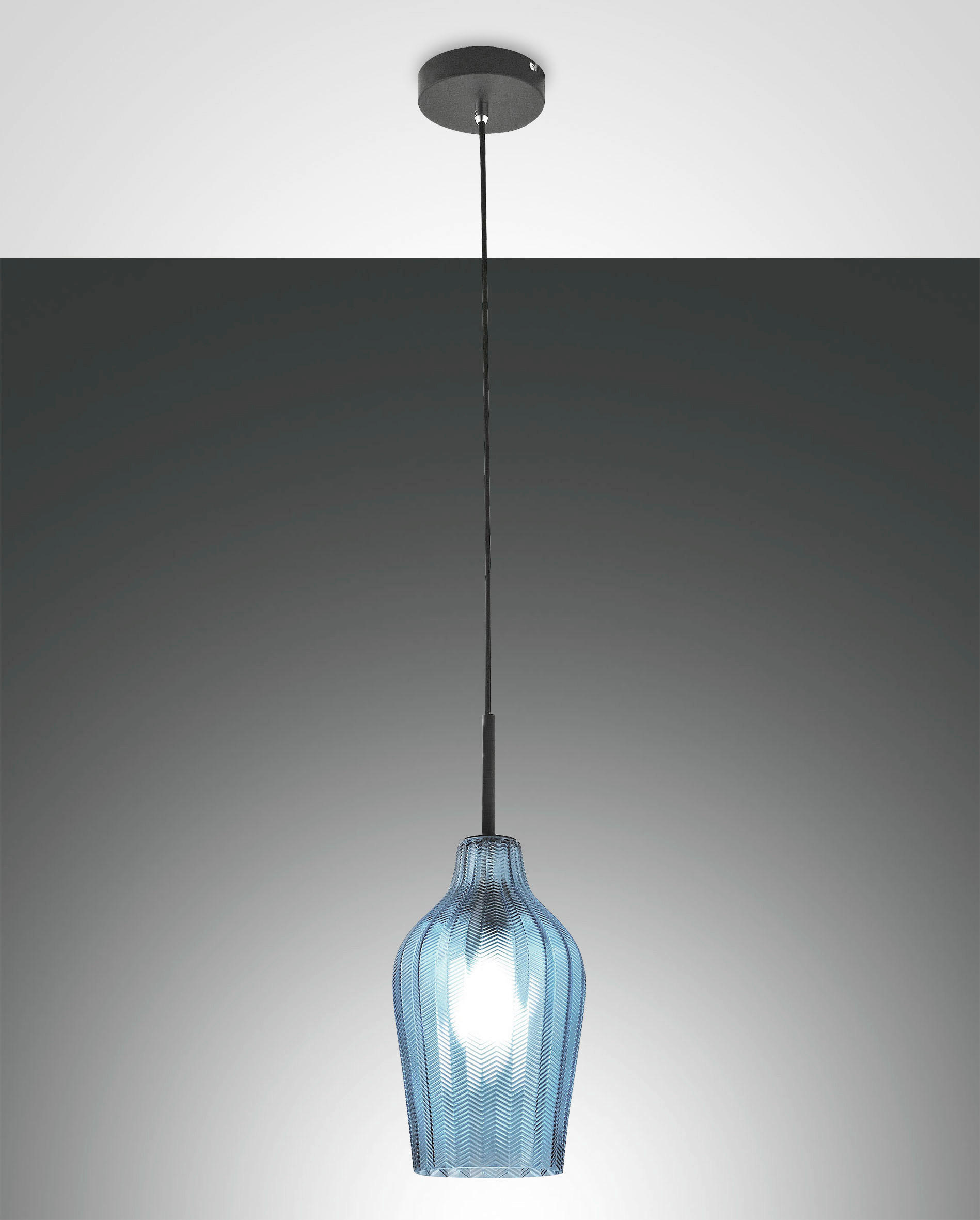 PENDELLEUCHTE Stintino 18/200 cm   - Blau/Schwarz, Design, Glas/Metall (18/200cm) - Fabas Luce