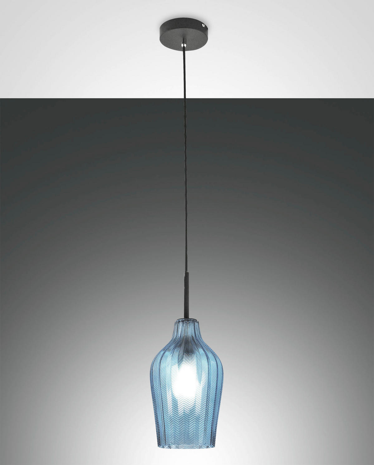 PENDELLEUCHTE Stintino 18/200 cm   - Blau/Schwarz, Design, Glas/Metall (18/200cm) - Fabas Luce