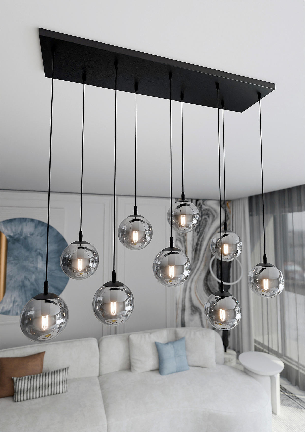 HÄNGELEUCHTE  92/22/120 cm    - Schwarz, KONVENTIONELL, Glas/Metall (92/22/120cm)