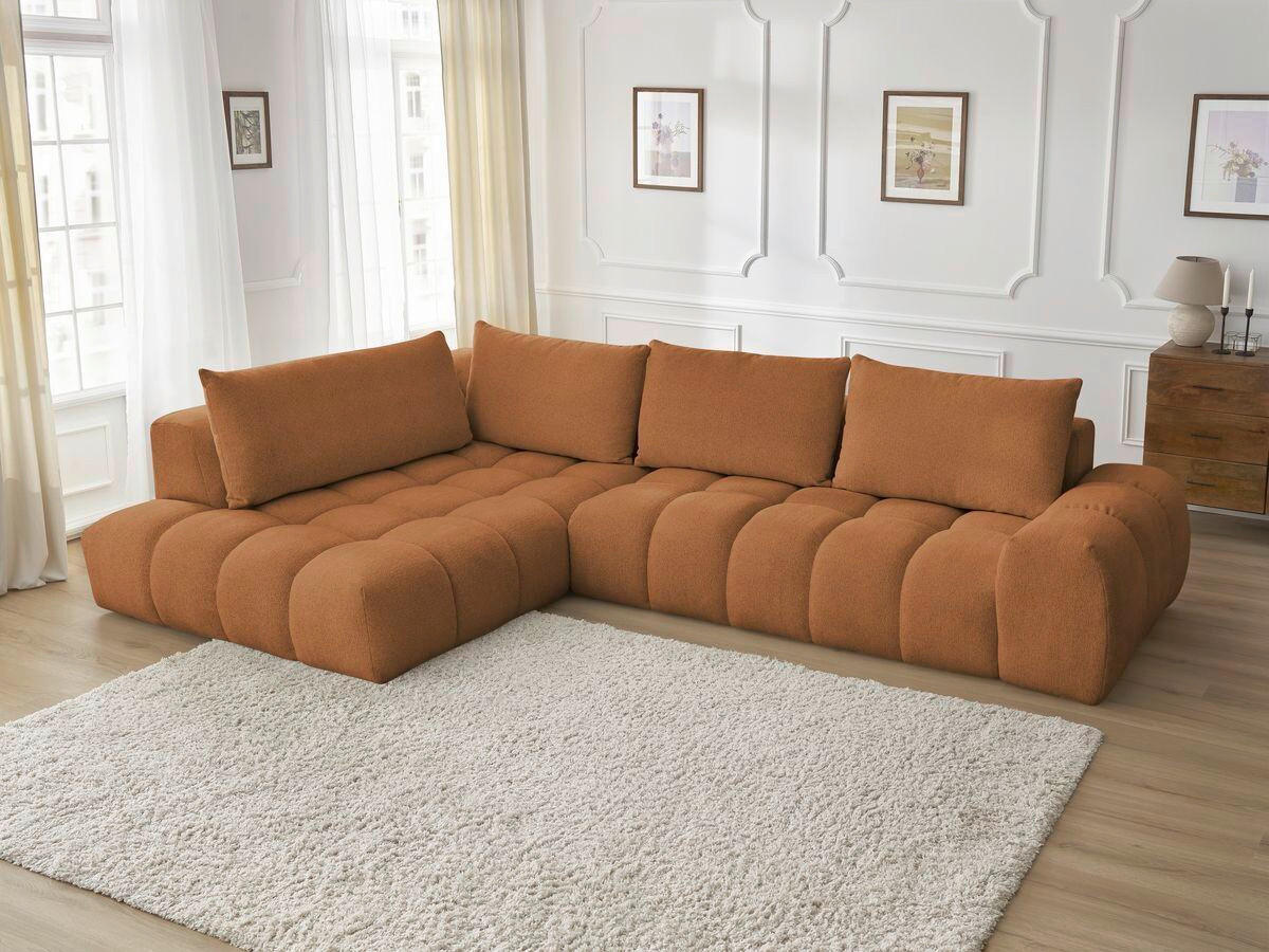 ECKSOFA Ottomane rechts  EVEREST Orange Flachgewebe  - Schwarz/Orange, MODERN, Kunststoff/Textil (210/352cm)
