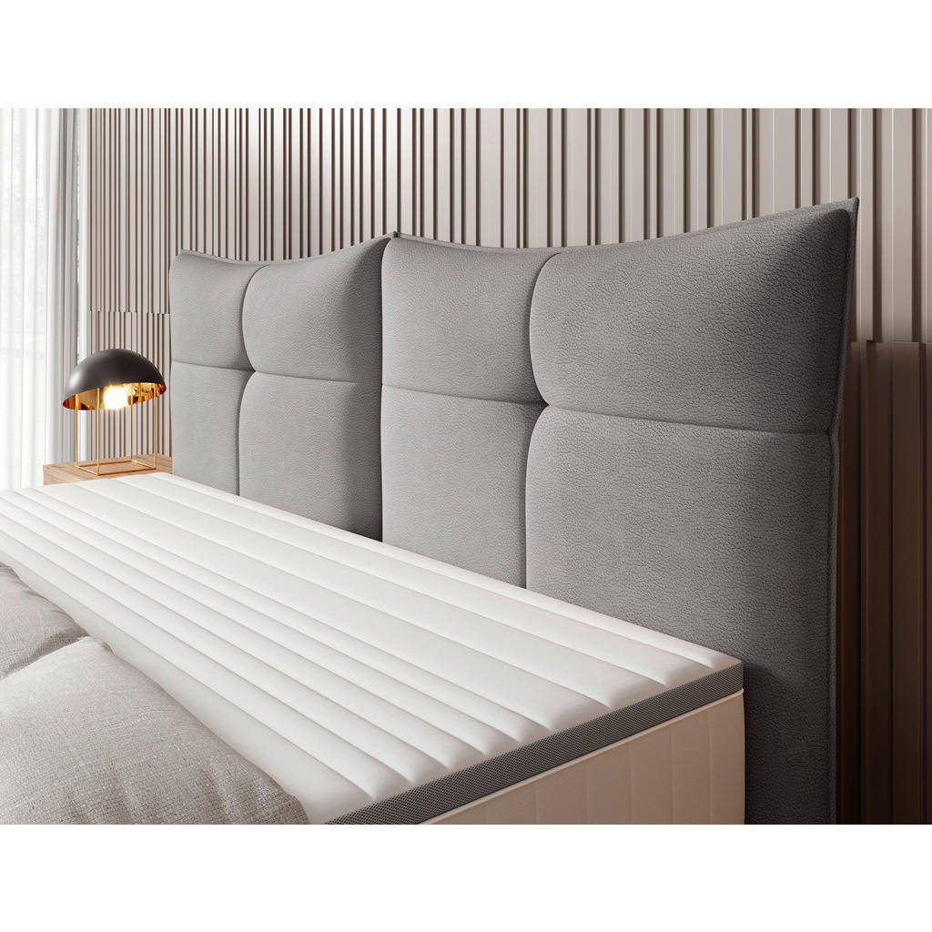 Thumbnail - Esposa Boxspringbett, Grau, Textil, Echtleder, Rindleder, Uni, H2, 7-Zonen, Höhe ca. 25 cm, 180 cm, Fsc, Made in EU, gep...