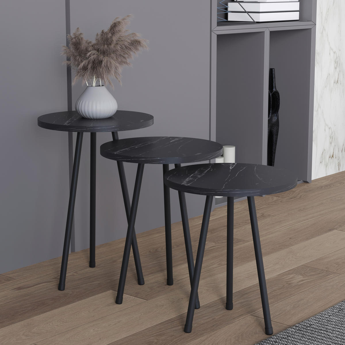 BEISTELLTISCHSET in Holzwerkstoff   - Schwarz, Design, Holzwerkstoff (35cm) - MID.YOU