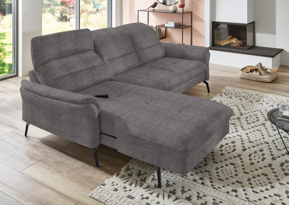 ECKSOFA in Flachgewebe Dunkelbraun  - Dunkelbraun/Schwarz, Konventionell, Textil/Metall (181/260cm) - Beldomo Speed
