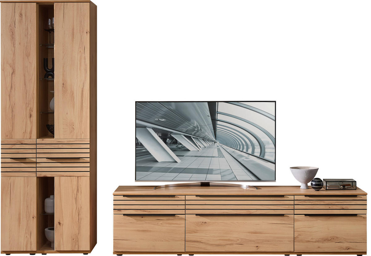 WOHNWAND 2-teilig  in Buchefarben  315/215/45 cm  - Buchefarben/Schwarz, KONVENTIONELL, Glas/Holzwerkstoff (315/215/45cm) - Venda