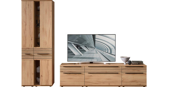 WOHNWAND 2-teilig  in Buchefarben  315/215/45 cm  - Buchefarben/Schwarz, KONVENTIONELL, Glas/Holzwerkstoff (315/215/45cm) - Venda