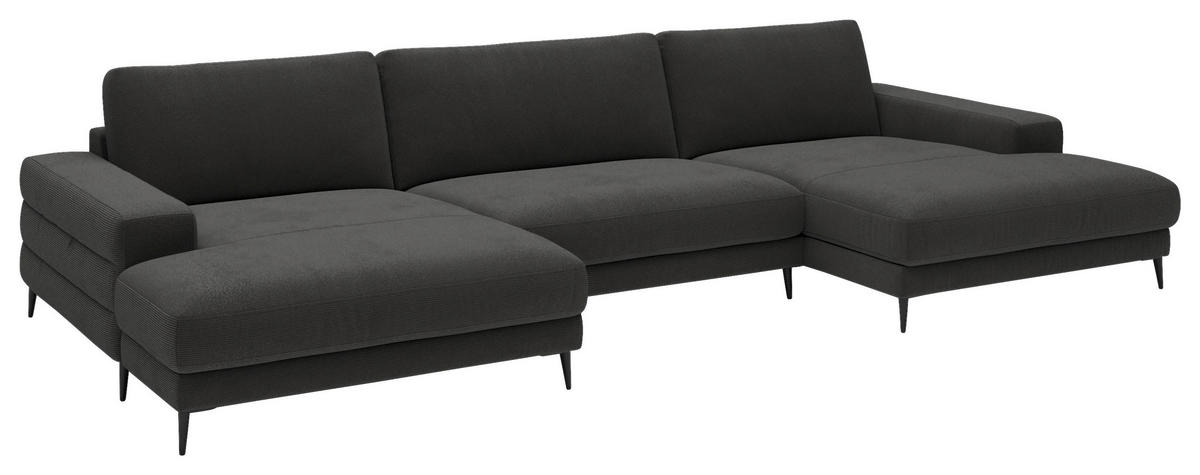 WOHNLANDSCHAFT Badia Base Anthrazit Feincord  - Anthrazit/Schwarz, Design, Textil/Metall (177/376/177cm) - Dieter Knoll