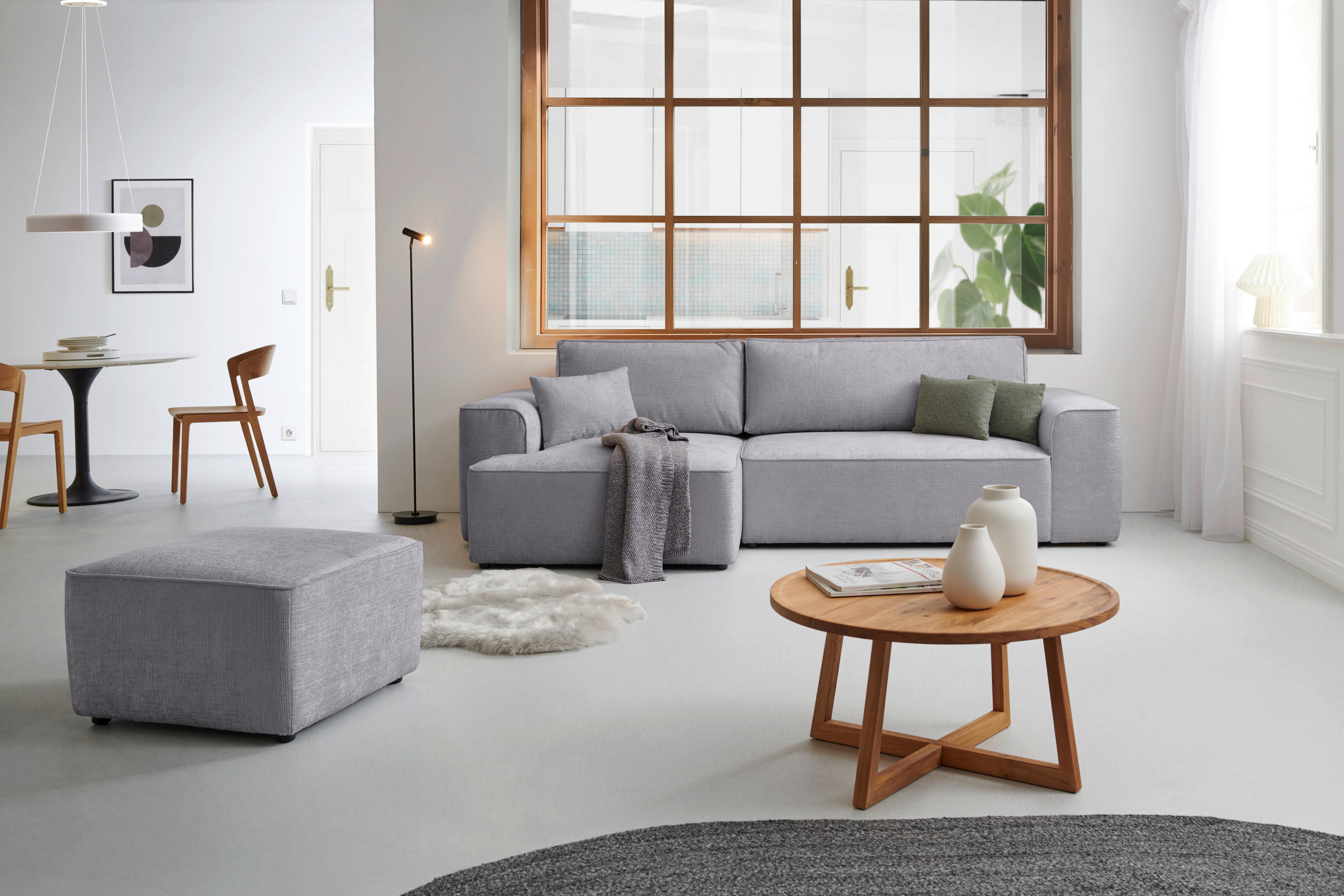 ECKSOFA Hellgrau Plüsch  - Blaugrau/Hellgrau, Design, Kunststoff/Textil (152/288cm) - Xora