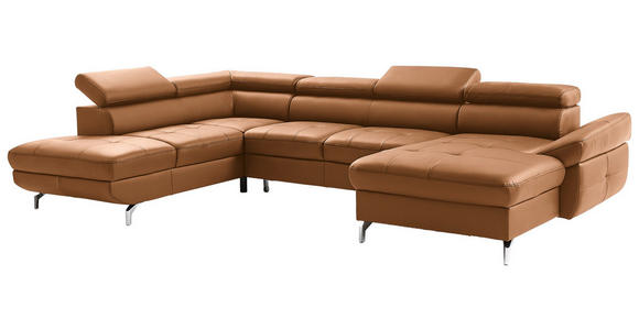 WOHNLANDSCHAFT Currygelb Echtleder - Currygelb/Silberfarben, Design, Leder/Metall (220/340/170cm) - Novel