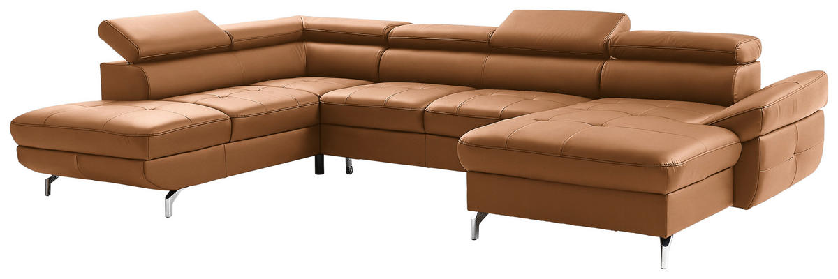 WOHNLANDSCHAFT in Echtleder Currygelb  - Currygelb/Silberfarben, Design, Leder/Metall (220/340/170cm) - Novel