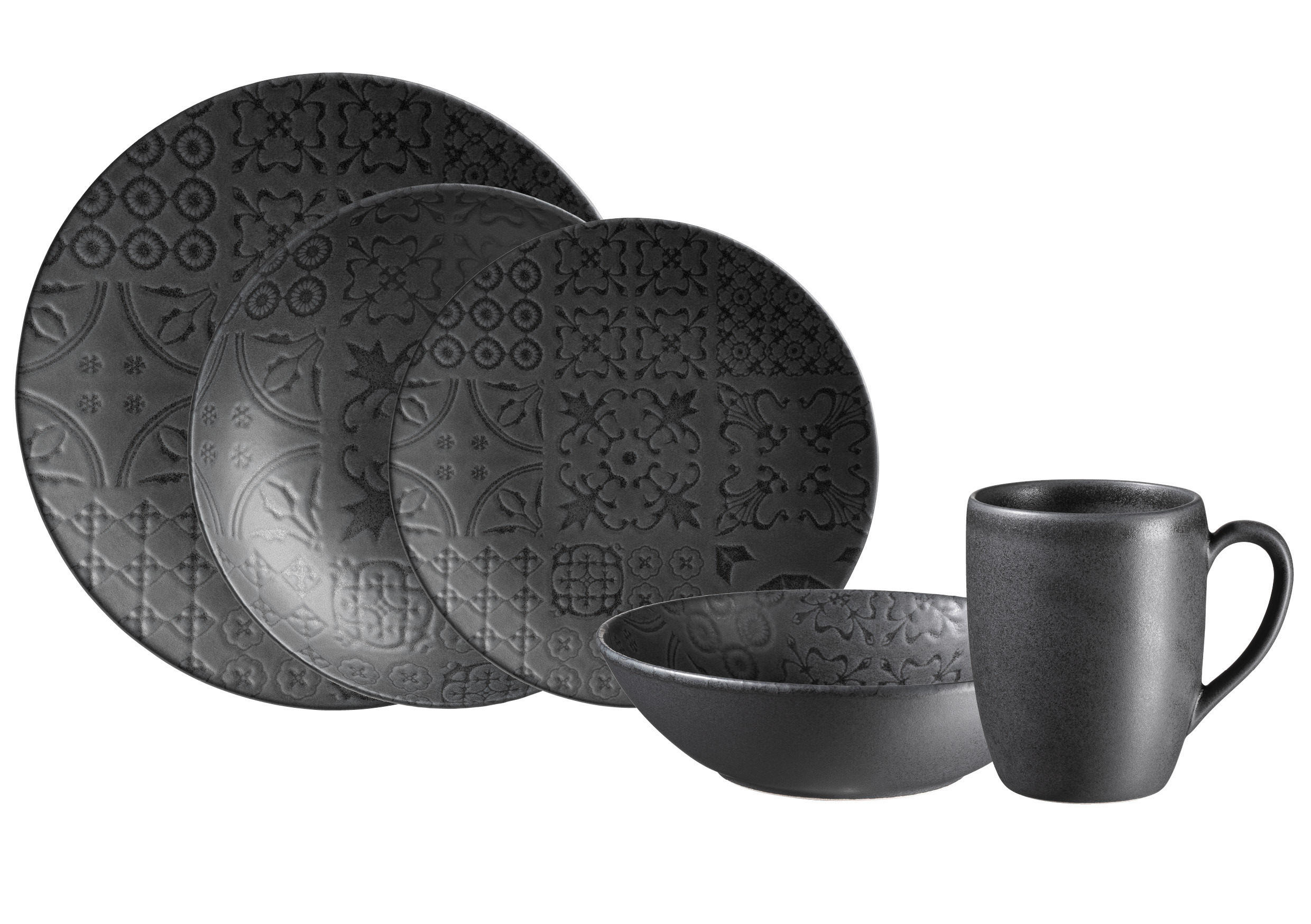 KOMBISERVICE Schwarz 10-teilig Traditional Tiles  - Schwarz, Basics, Keramik - Mäser