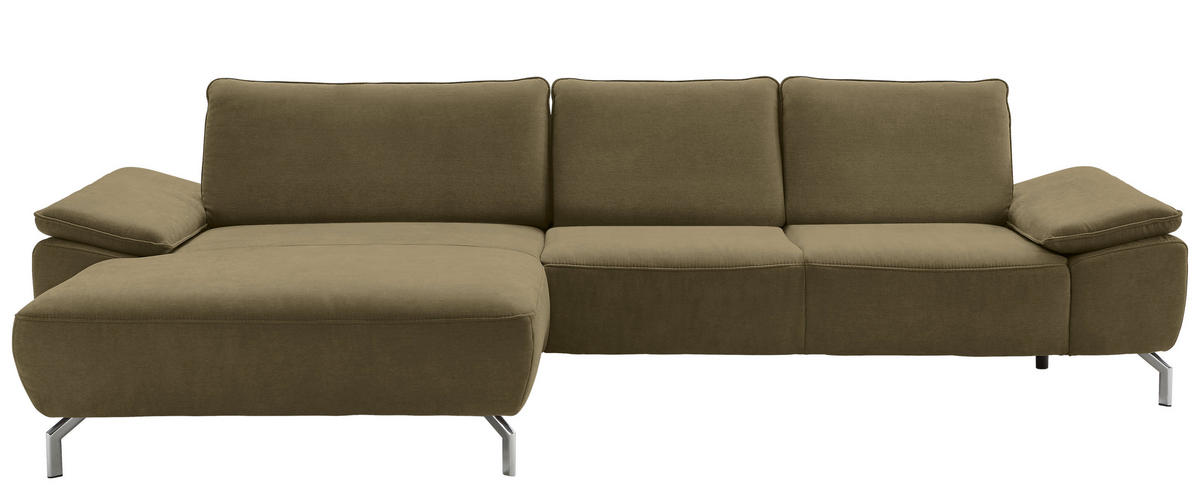 ECKSOFA MR 270 Dunkelgrün Chenille  - Chromfarben/Dunkelgrün, Design, Textil/Metall (181/335cm) - Musterring