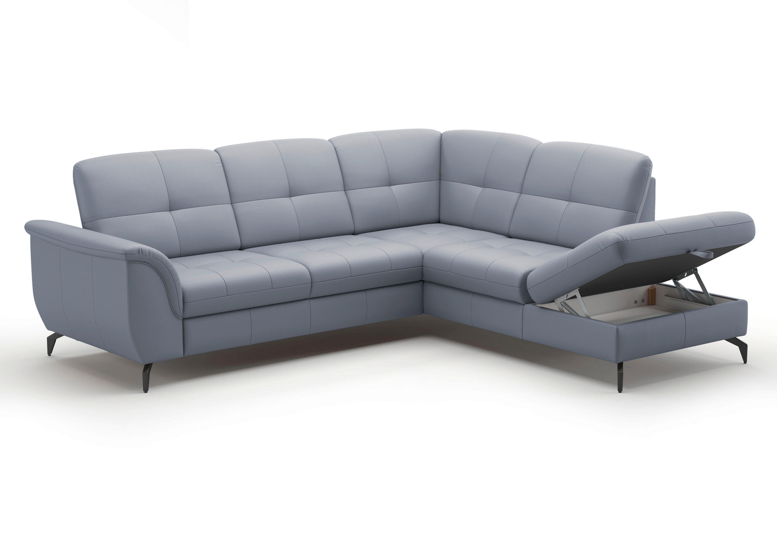 ECKSOFA in Vliesstoff Kombination Echtleder/Stoff Graublau  - Graublau/Schwarz, Modern, Leder/Textil (244/212cm) - Sit & More