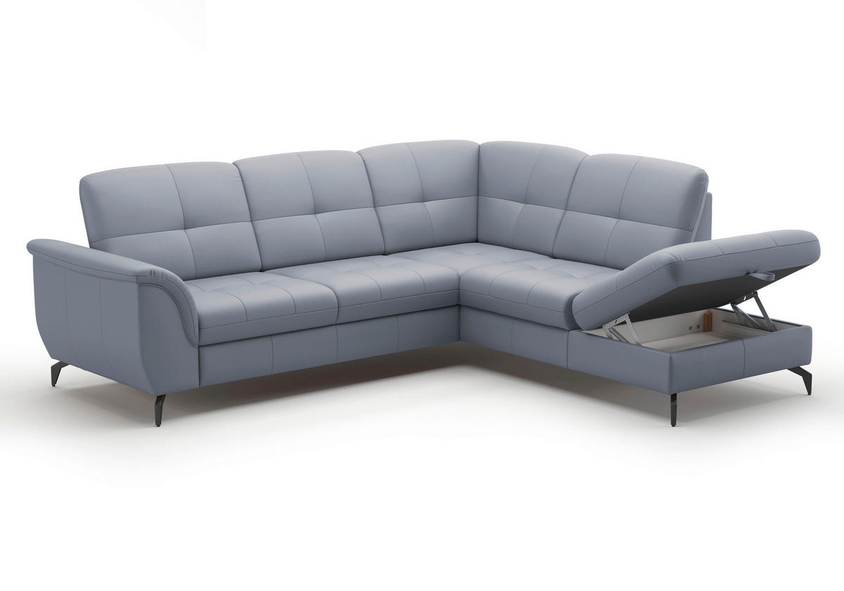 ECKSOFA in Vliesstoff Kombination Echtleder/Stoff Graublau  - Graublau/Schwarz, Modern, Leder/Textil (244/212cm) - Sit & More