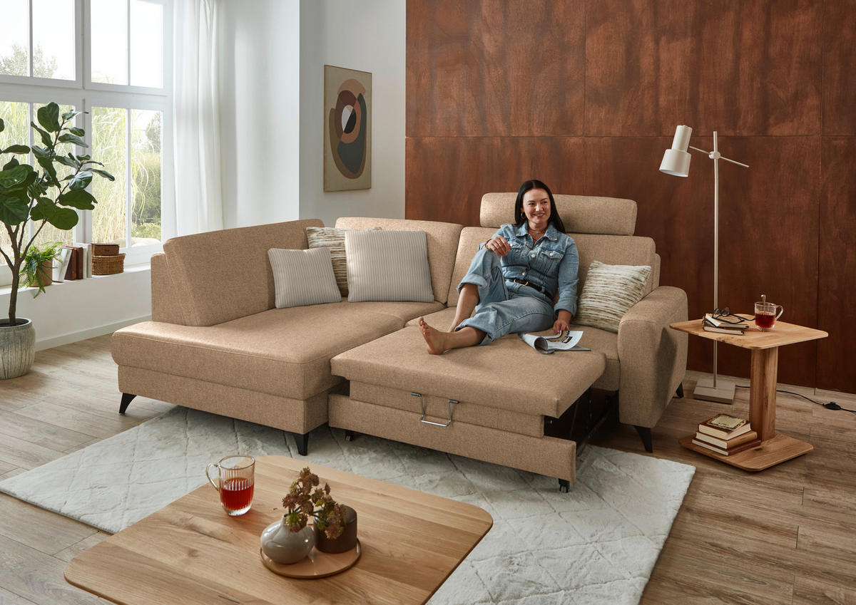 ECKSOFA  Chenille Altrosa  - Schwarz/Altrosa, Design, Textil/Metall (182/239cm) - Beldomo Comfort