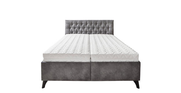 POLSTERBETT 180/200 cm,  in Grau, Bettkasten, Lattenroste, Matratzen, H2 + H3 = mittel + fest  - Schwarz/Weiß, Design, Holz/Textil (180/200cm) - Voleo