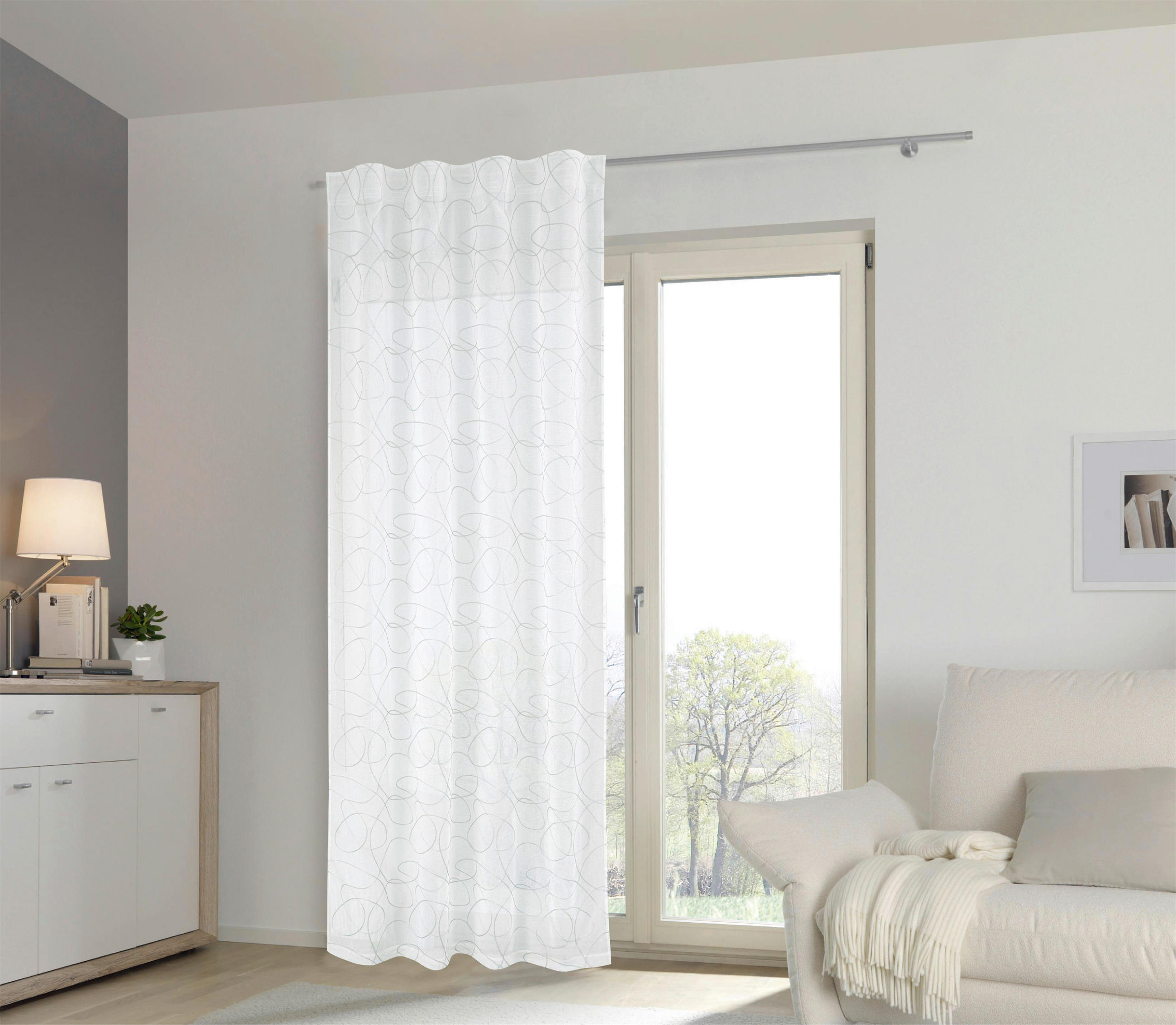 HOTOVÝ ZÁVĚS, neprůsvitné, 135/255 cm - bílá/světle zelená, Design, textil (135/255cm) - Esposa