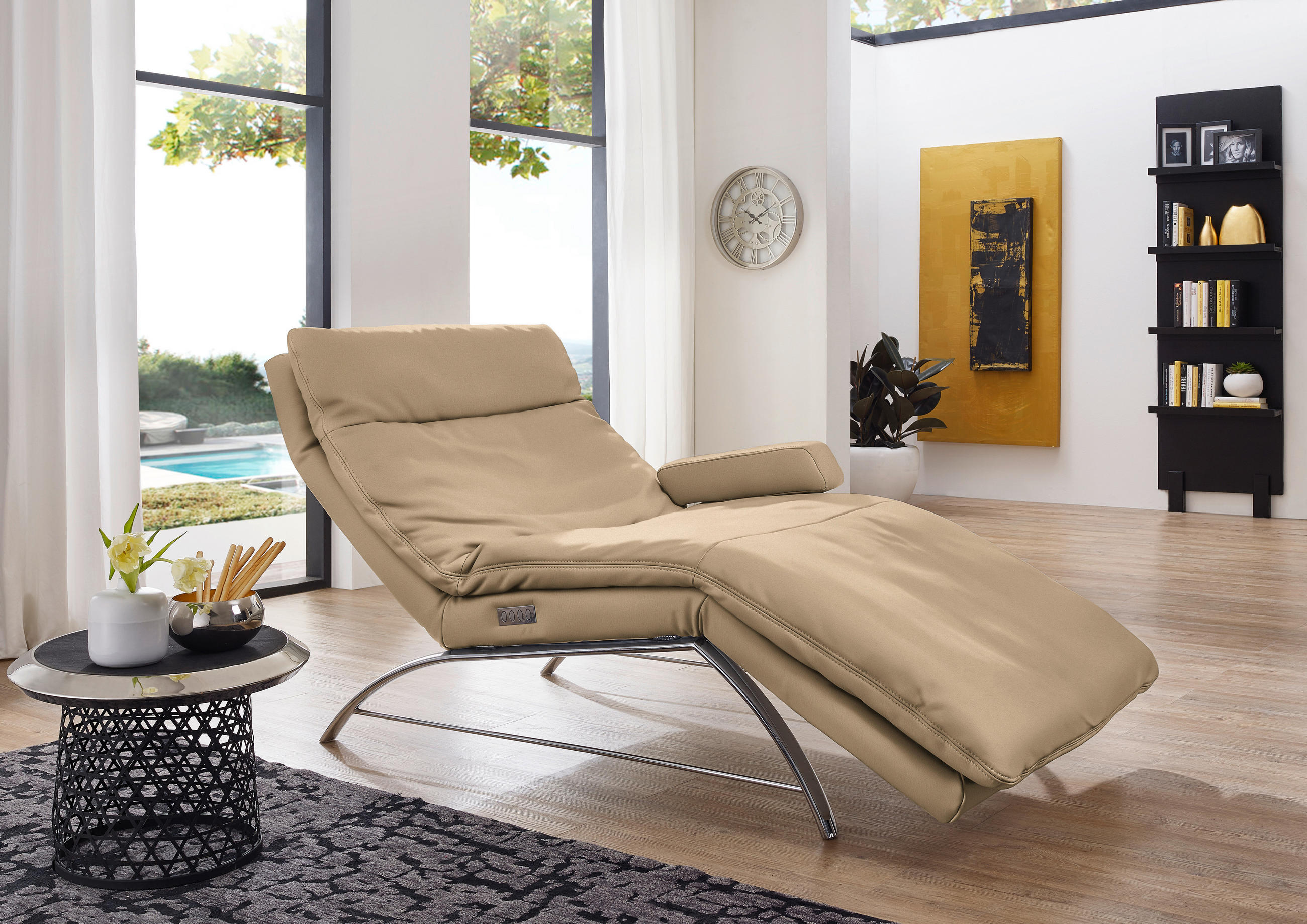 RELAXLIEGE in Echtleder Hellbraun  - Hellbraun/Alufarben, Basics, Leder (95/91/170cm) - Chilliano