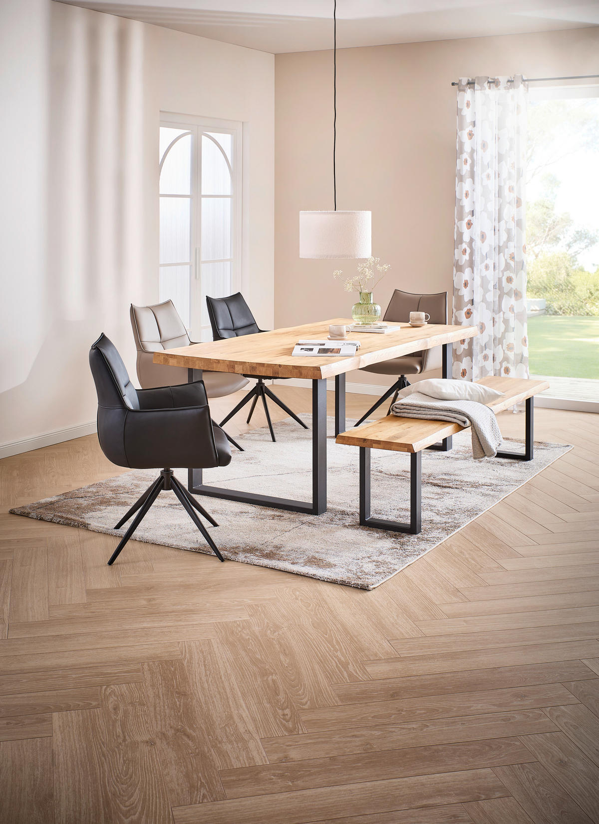 ESSTISCH in Holz 180/90/75 cm  - Wildeiche/Schwarz, Natur, Holz/Metall (180/90/75cm) - Landscape