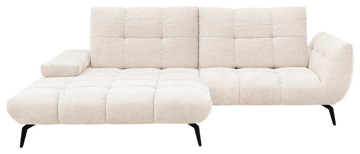 ECKSOFA Creme Flachgewebe Rücken echt, Sitztiefenverstellung  - Creme/Schwarz, KONVENTIONELL, Textil/Metall (211/273cm) - SetOne by Musterring