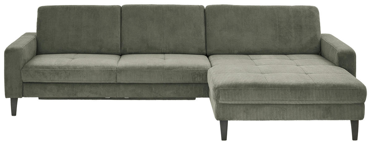 ECKSOFA in Cord Olivgrün  - Schwarz/Olivgrün, Modern, Textil/Metall (302/177cm) - Beldomo Style