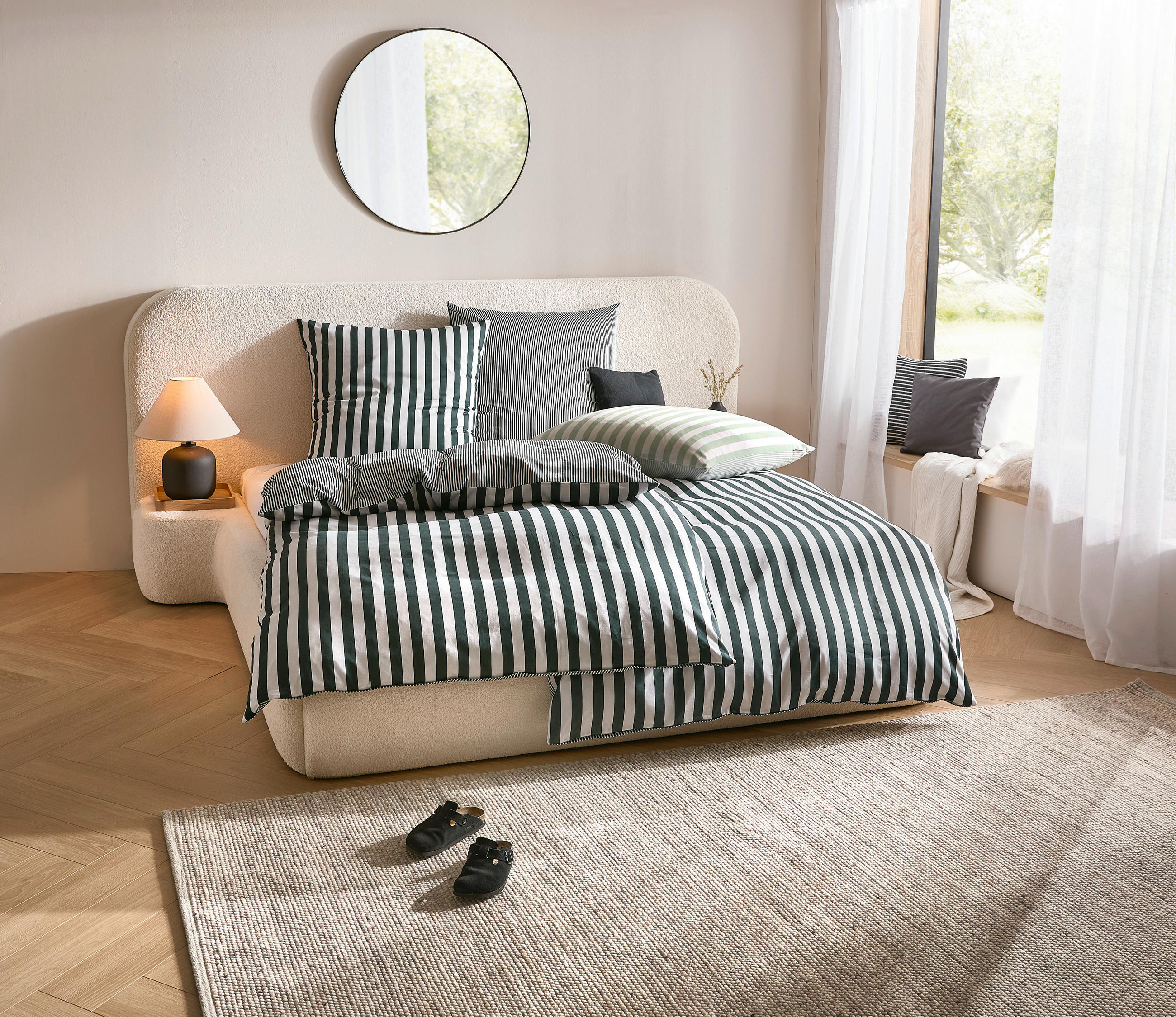 BETTWÄSCHE CLASSIC STRIPE Satin 135/200 cm  - Dunkelgrün, Basics, Textil (135/200cm) - Marc O'Polo