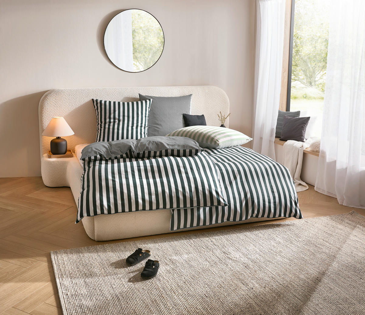 BETTWÄSCHE CLASSIC STRIPE Satin 135/200 cm  - Dunkelgrün, Basics, Textil (135/200cm) - Marc O'Polo
