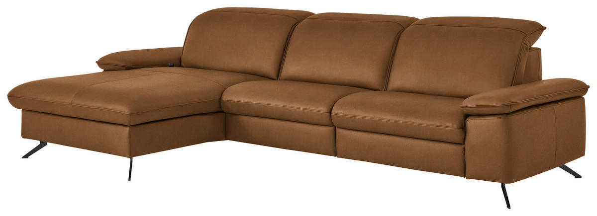 ECKSOFA  Echtleder Cognac  - Cognac/Schwarz, Design, Leder/Metall (169/307cm) - Beldomo Premium