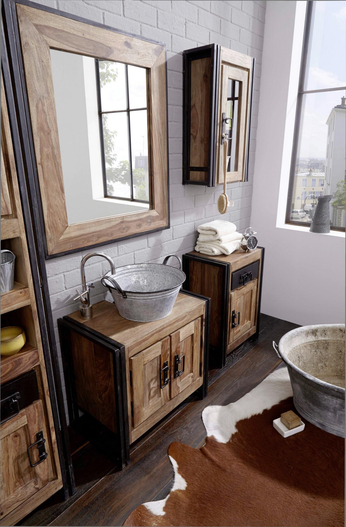 KOMMODE , 50/73/34 cm, 1 Schublade(n)  - Schwarz/Naturfarben, Design, Holz/Metall (50/73/34cm) - MID.YOU