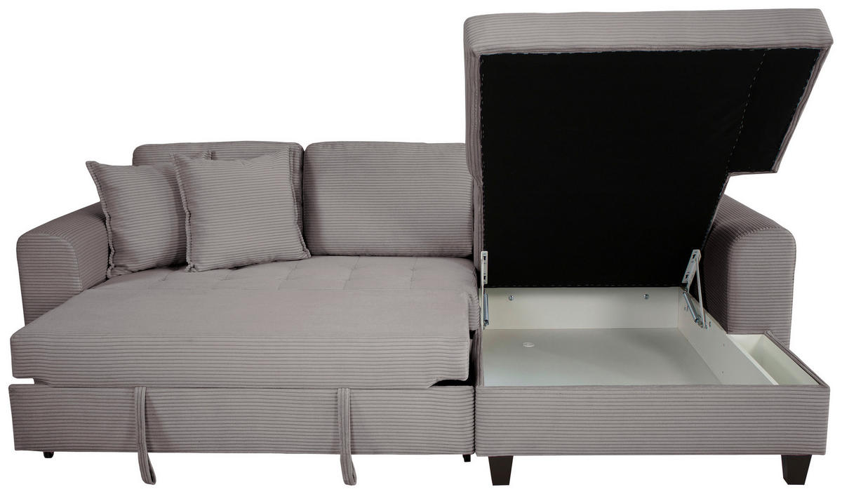 ECKSOFA MORITZ Grau Cord Zierkissen, Bettkasten  - Grau, Trend, Textil (265/155cm) - P & B