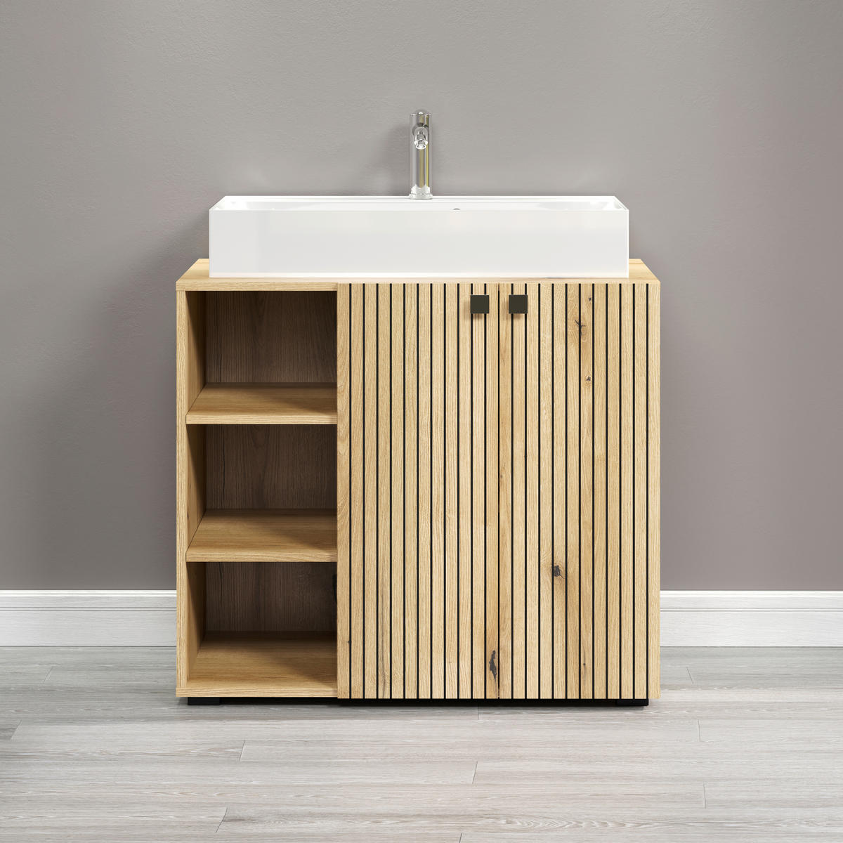 WASCHBECKENUNTERSCHRANK 90/91/53 cm  - Eichefarben/Schwarz, Trend, Holzwerkstoff/Kunststoff (90/91/53cm) - MID.YOU