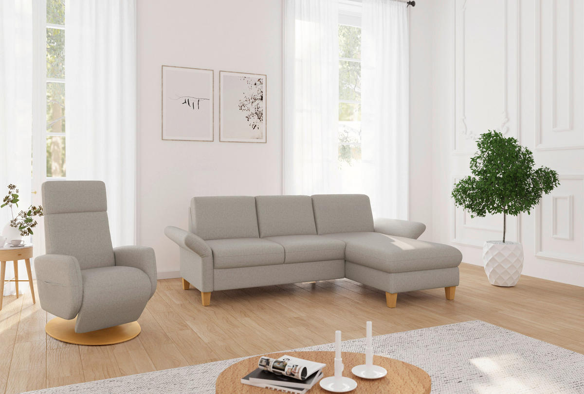 ECKSOFA ROCHELLE E Taupe Flachgewebe  - Taupe/Eichefarben, KONVENTIONELL, Holz/Textil (251/164cm) - Sit & More