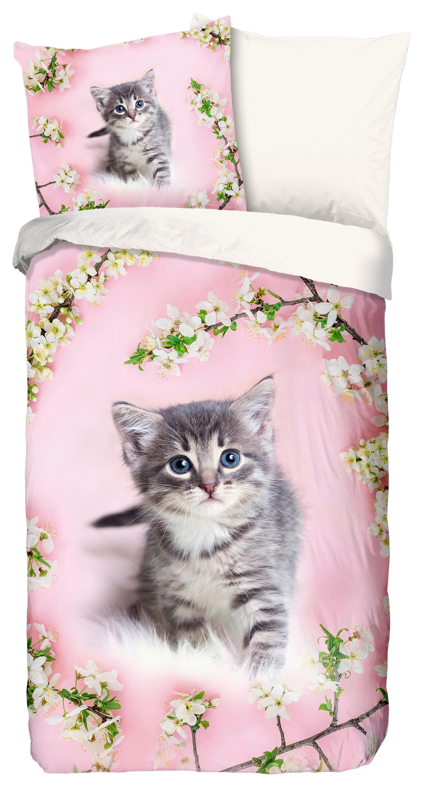 JUGENDBETTWÄSCHE Pussycat Renforcé 135/200 cm  - Rot/Rosa, Natur, Textil (135/200cm)