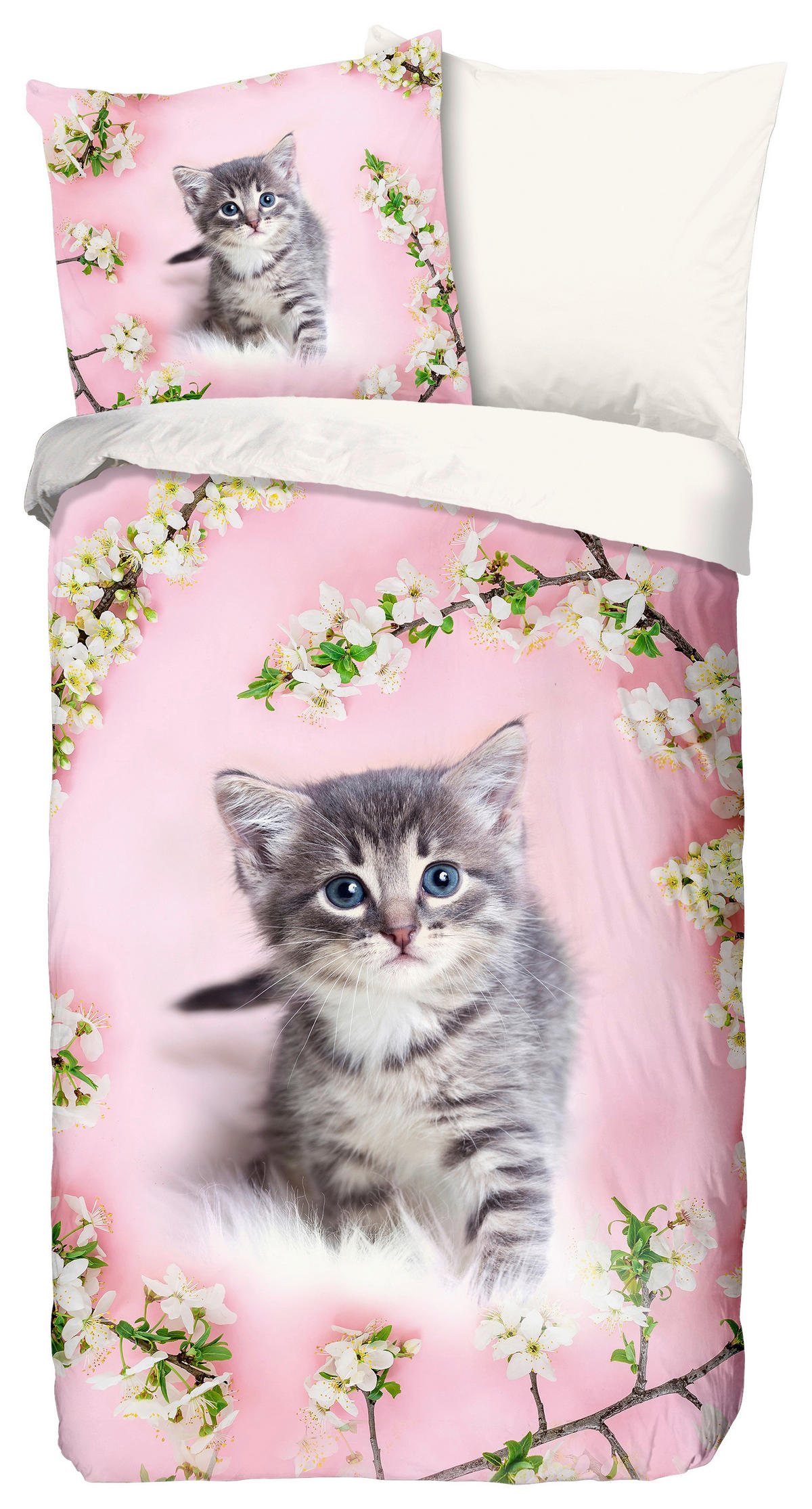 JUGENDBETTWÄSCHE Pussycat Renforcé 135/200 cm  - Rot/Rosa, Natur, Textil (135/200cm)