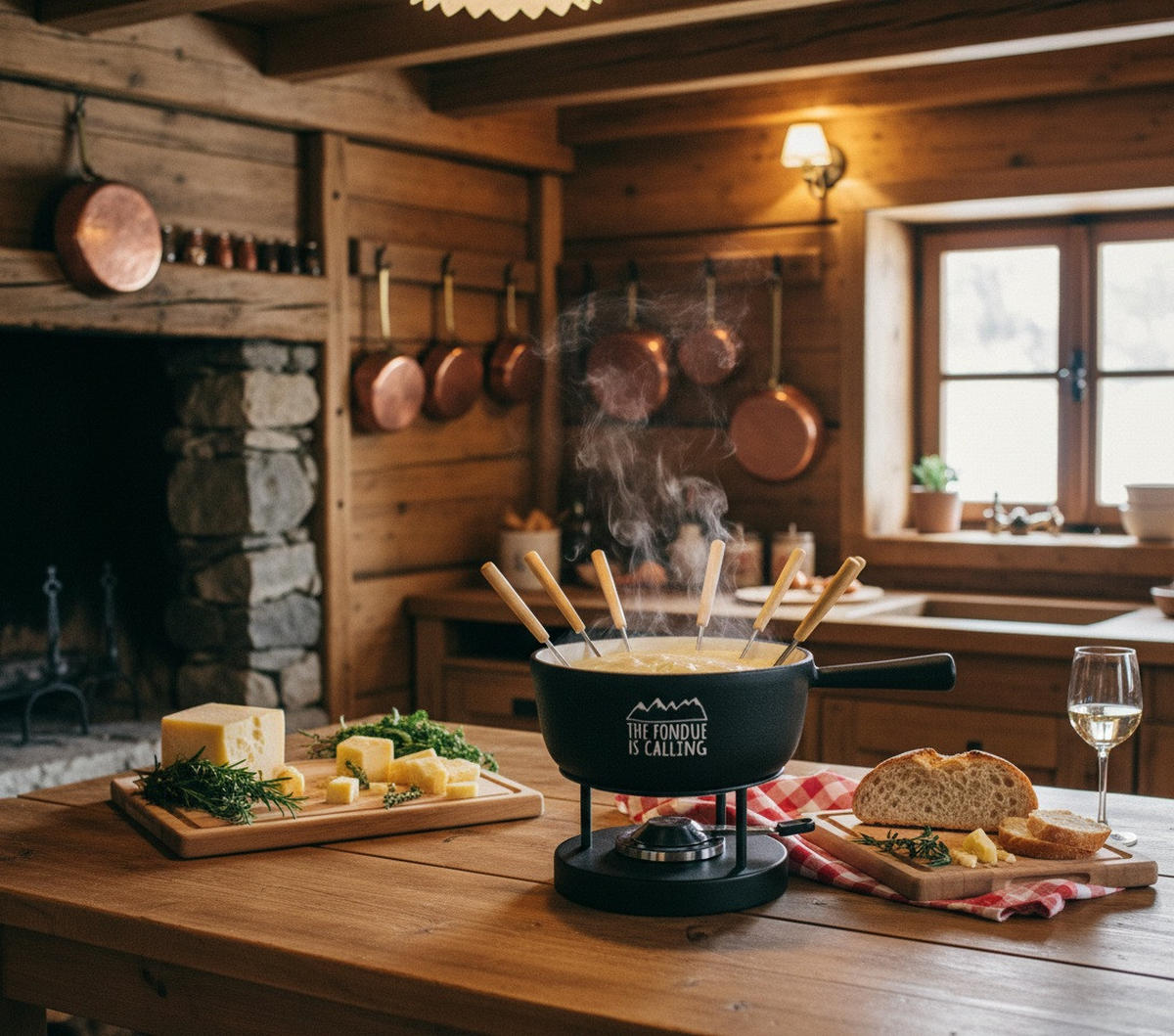 FONDUESET Heidi Cheese Line: The fondue is calling  - Weiss/Schwarz, Basics, Metall (36,50/27,00/31,00cm) - Heidi Cheese Line